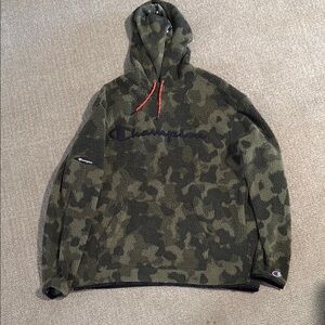 Champion Green Camo Hoodie with Red Details
